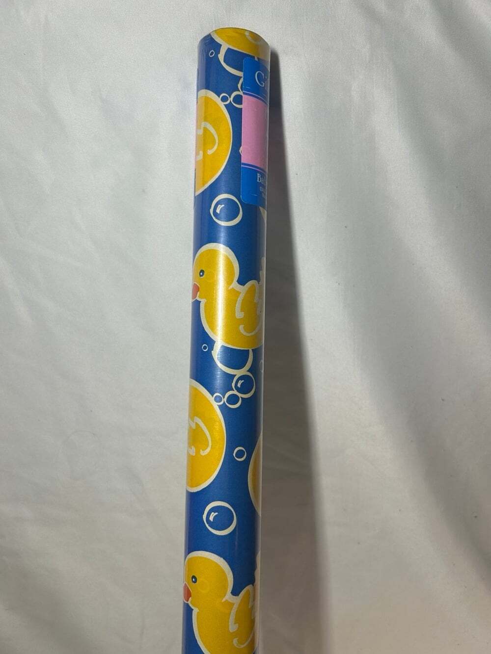 VTG Roll of yellow Rubber Ducky Wrapping paper 20 square ft baby blue background